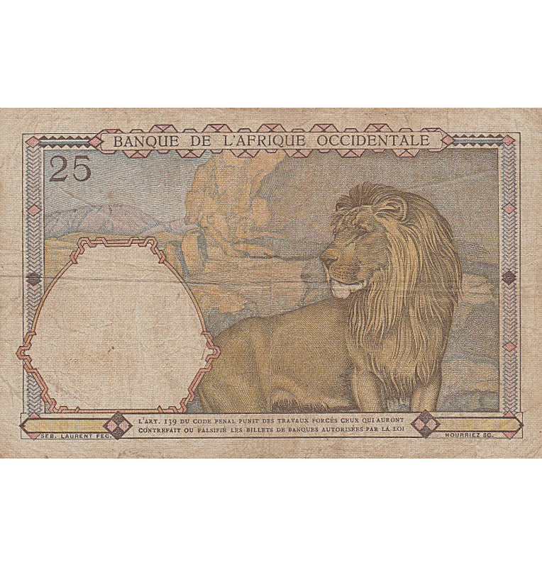 África 25 Francos 1939 Pick 22 (NO UNC)